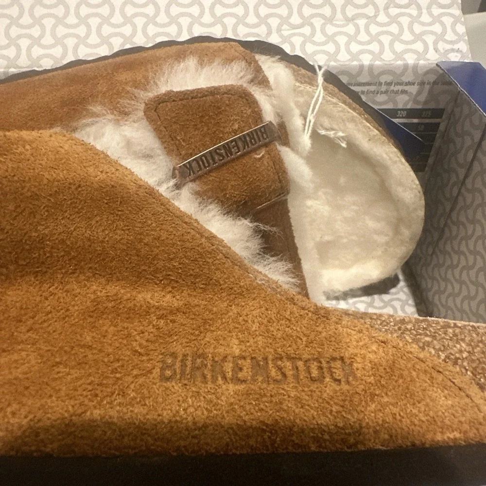 Birkenstock Unisex EU 43 M10W12 Reg Arizona Shearling Suede Leather Sandal Mink
